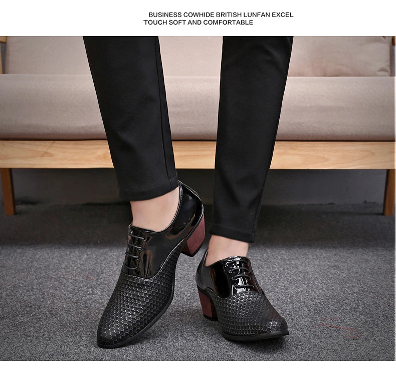 Man Dress High Heel Shoes Handmade Italian Style Party Wedding Men Shoes High Quality Leather Business Formal Elevator Shoes Men