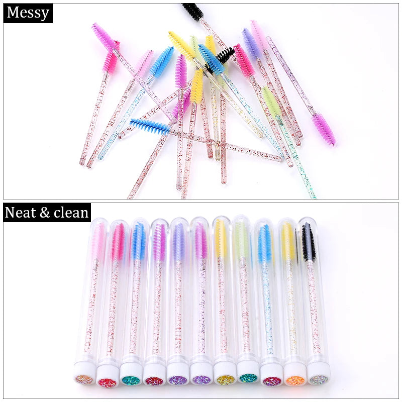 50Pcs Eyelash Brush Mascara Tube Crystal Eyebrow Brushes Disposable Comb Dust-proof Lash Extension Supplies Cosmetic Makeup Tool