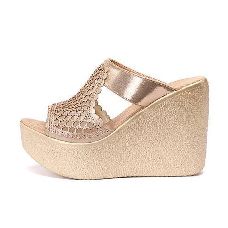 YAERNI High Heel Sandals For Women Summer Peep Toe Lace Mesh Wedge Heels Sandal Women Shoes