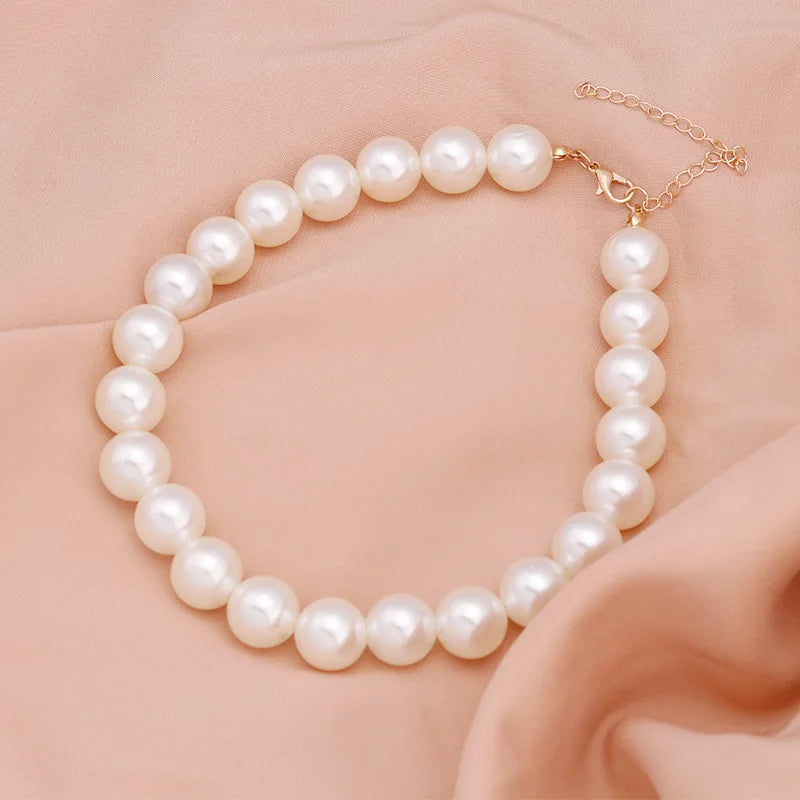 Elegant Big White Imitation Pearl Beads Choker Clavicle Chain Necklace For Women Wedding Jewelry Collar 2021 New