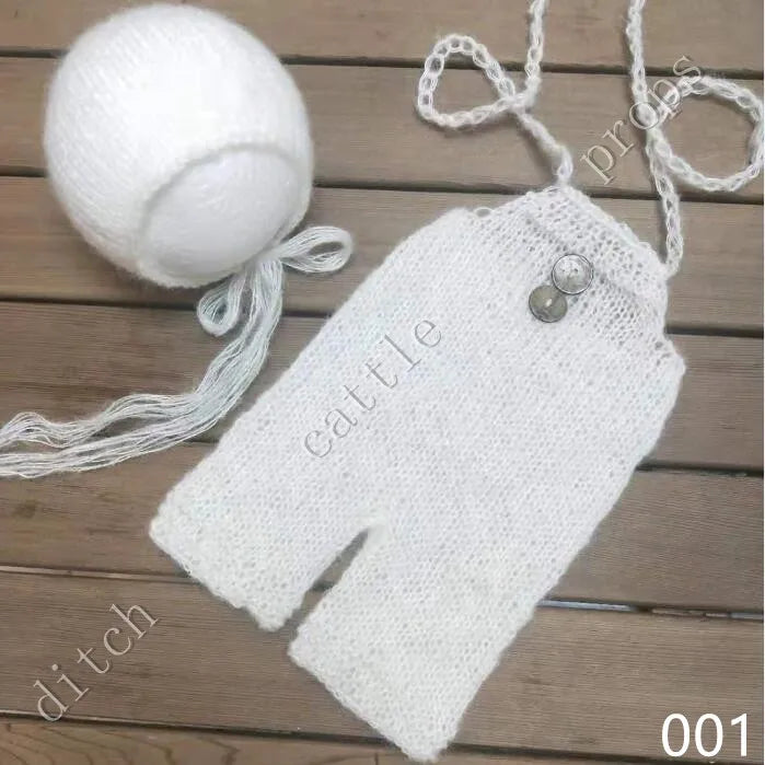 Newborn MohairSet Knit Baby Bonnet & Pants Newborn Photography Props Background