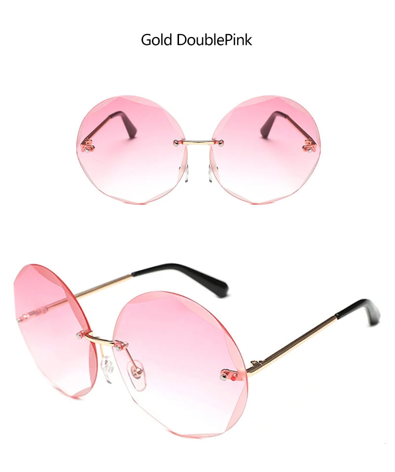 Round Rimless Sunglasses Women Men Vintage Oversized Gradient Sun Glasses Ladies Luxury Shades Female Stylish Eyewear Oculos