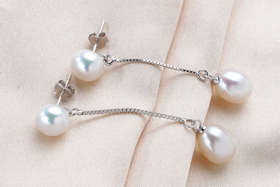 HENGSHENG New Simple 925 Sterling Silver Drop Dangle Earrings Double Natural Freshwater Pearls Fashion Jewelry For Wedding Women