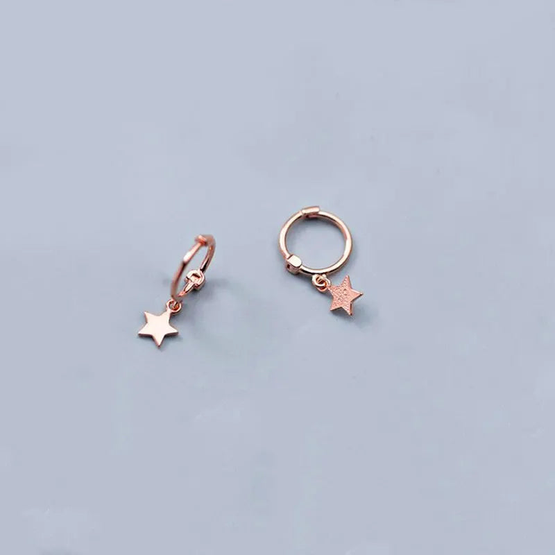 INZATT Real 925 Sterling Silver Star Heart Pentagram Beads Pendant Hoop Earrings For Women Party FINE Jewelry Accessories