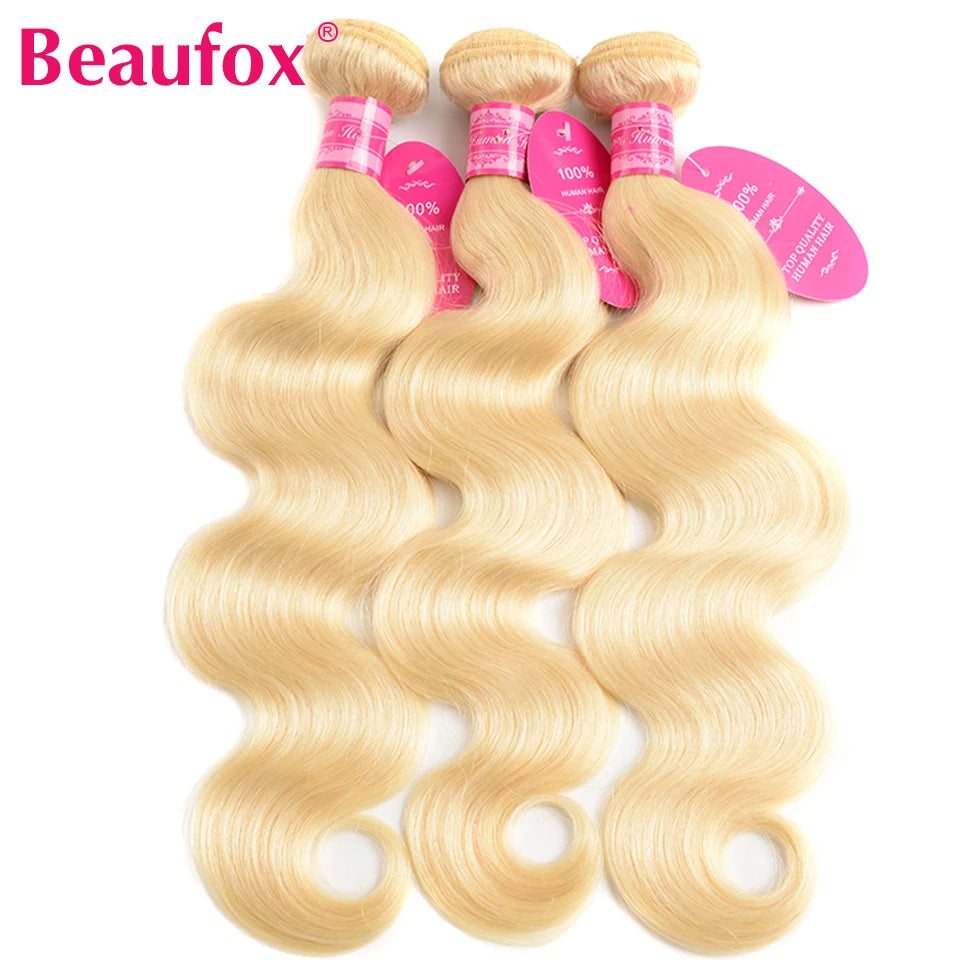 Beaufox 613 Blonde Bundles With Frontal Brazilian Body Wave With Frontal Remy Blonde Human Hair Lace Frontal Closure With Bundle