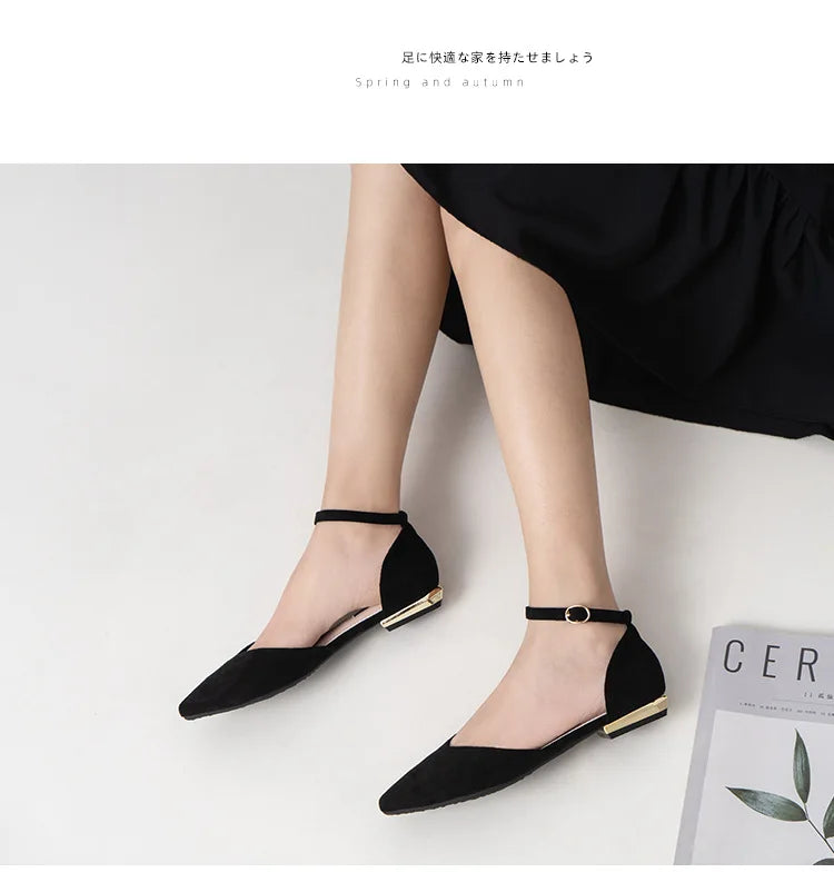 D'orsay suede cover metal low heels office sandals women pointed toe buckle sandalias elegant closed toe summer work shoes women