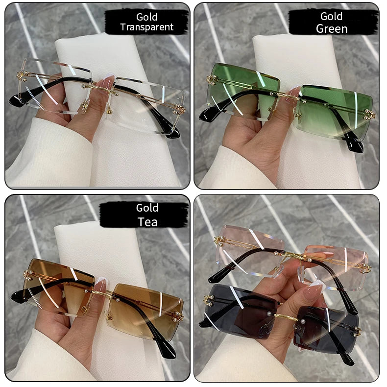 Vintage Fashion 2021 New Sunglasses Rimless Frameless Rectangle Shades Gradient UV400 Summer Traveling Sun Glasses for Women