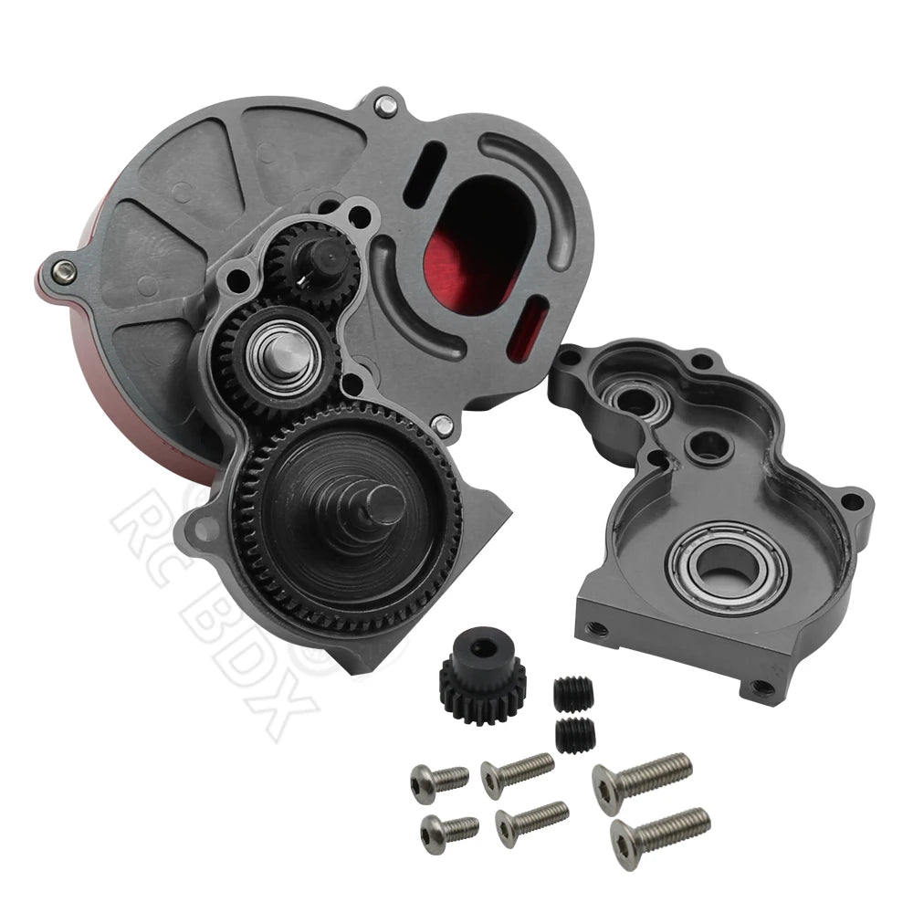 48P All Metal Transmission Gearbox with Motor Gear/Protective Cover for 1/10 RC Rock Crawler Axial SCX10 9028 90047  Truck