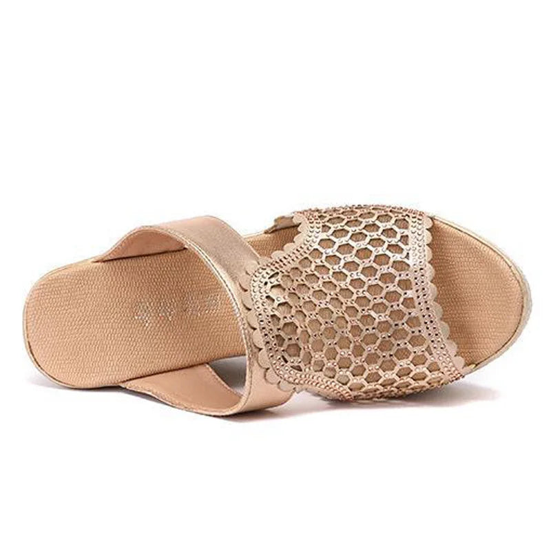 YAERNI High Heel Sandals For Women Summer Peep Toe Lace Mesh Wedge Heels Sandal Women Shoes