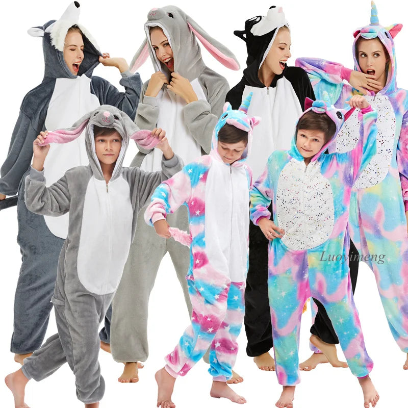 New Animal Unicorn Pajamas Adults Winter Sleepwear Kigurumi Wolf Panda Unicornio Pyjamas Women Onesie Anime Costumes Jumpsuit