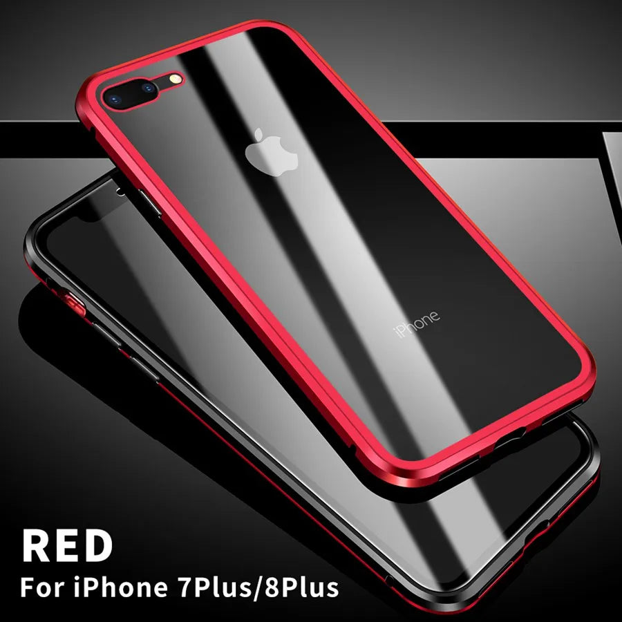 Magnetic Adsorption Case Metal Frame Tempered Glass Back with Built-in Magnet Cover For iPhone 7/8 Plus/iPhone SE 2020 2022