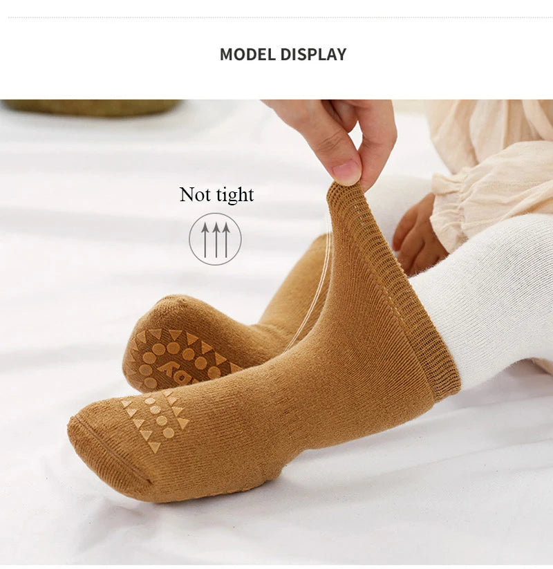 Thickened Kids Socks Baby Floor Socks Boys Girls Pure Color Cotton Warm Non-Slip Newborn Cotton Socks Autumn Winter