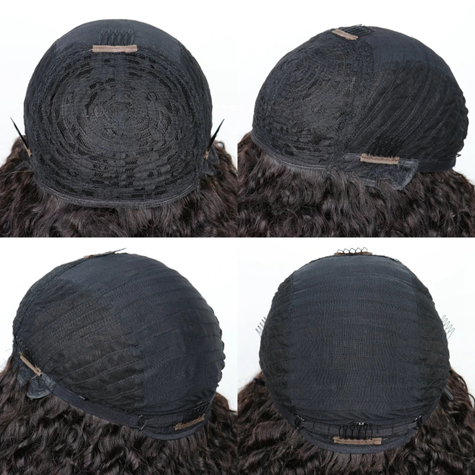 Mongolian Afro Kinky Curly Human Hair Wig Bob With Bangs For Black Women 180% 250% Density Brazilian Remy Full Machine Made Hair