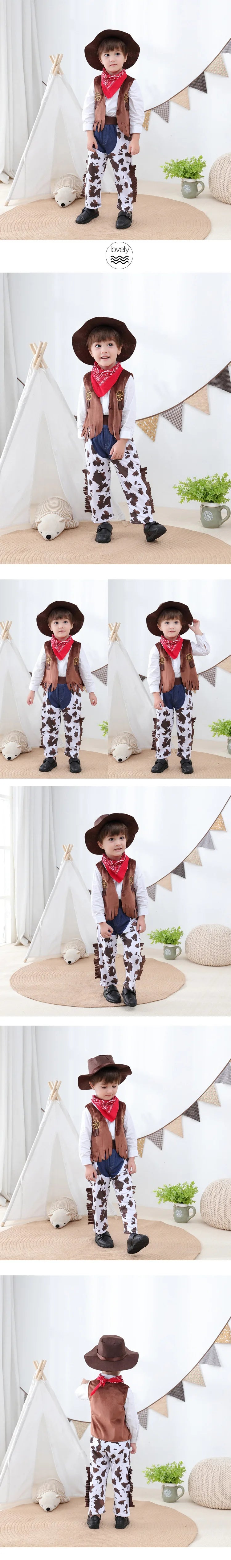 New fashion Baby boy romper costume infant toddler cowboy clothing set hat+scarf+romper halloween purim event birthday outfits