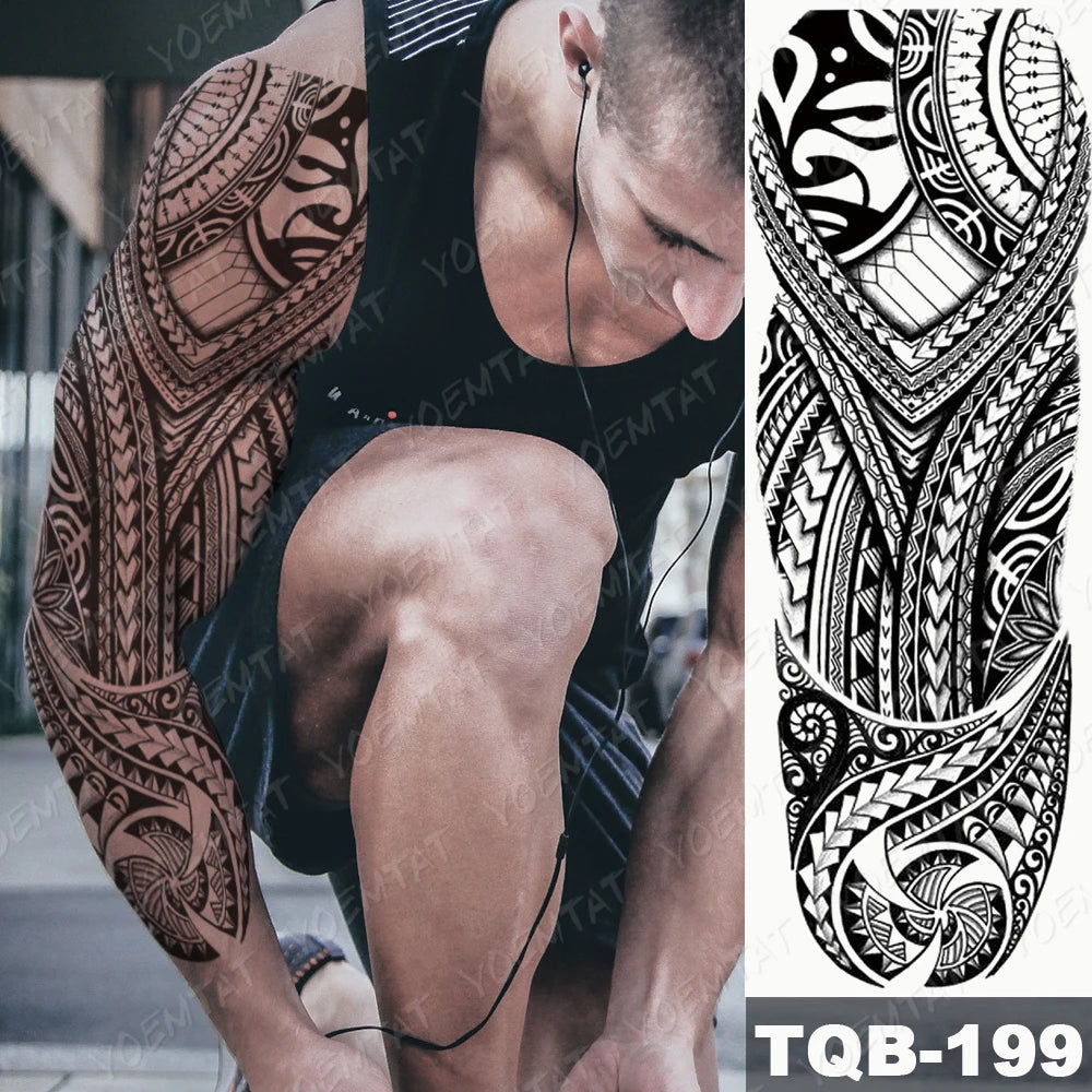 Large Arm Sleeve Tattoo Black Maori Totem Waterproof Temporary Tatto Sticker Tribal Flame Body Art Full Fake Tatoo Women Men
