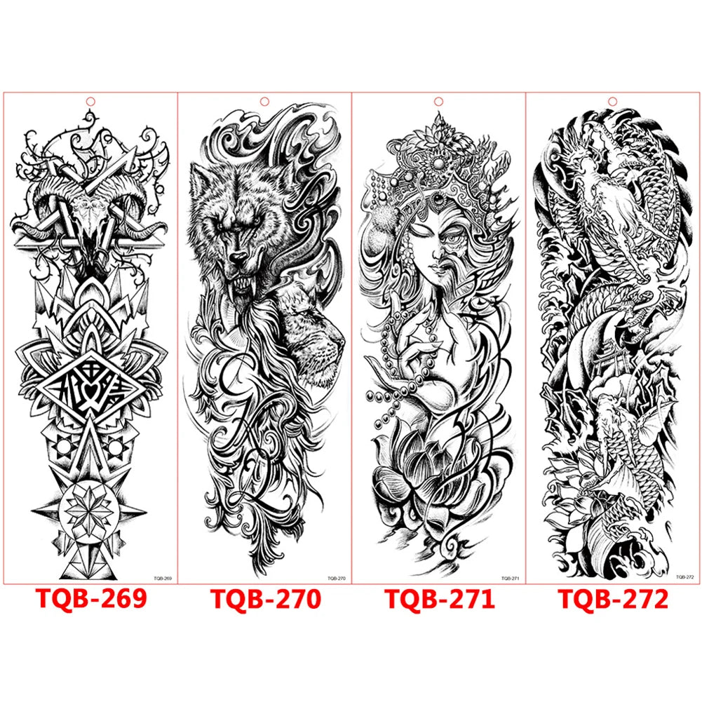 Large Arm Sleeve Tattoo Rose Gear Clock Eye Waterproof Temporary Tatto Sticker Lion Wolf King Body Art Full Fake Tatoo Women Men