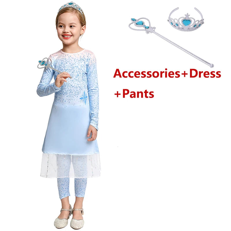Elsa Anna 2 Dress Girls Princess Carnival Party Halloween Cosplay Costume Snow Queen Vestido Children Clothing For 2-12 Years