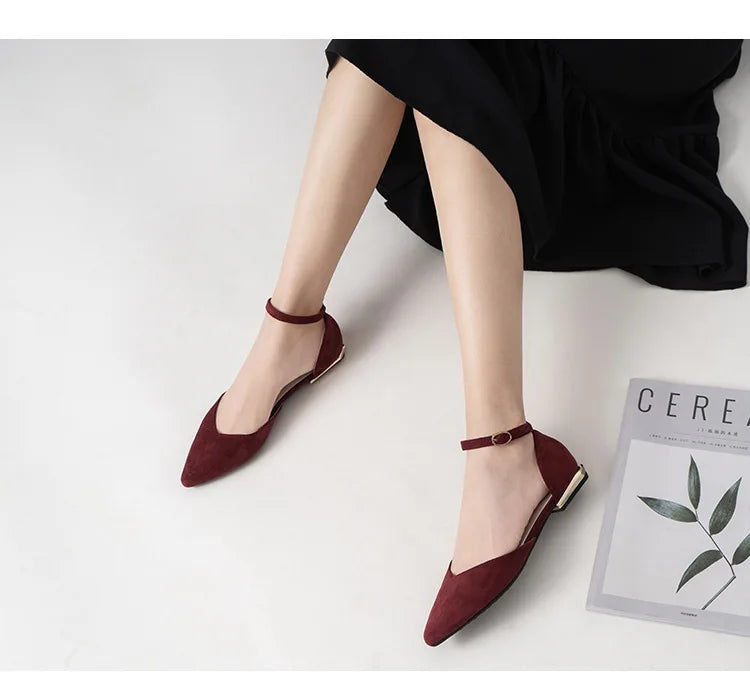 D'orsay suede cover metal low heels office sandals women pointed toe buckle sandalias elegant closed toe summer work shoes women