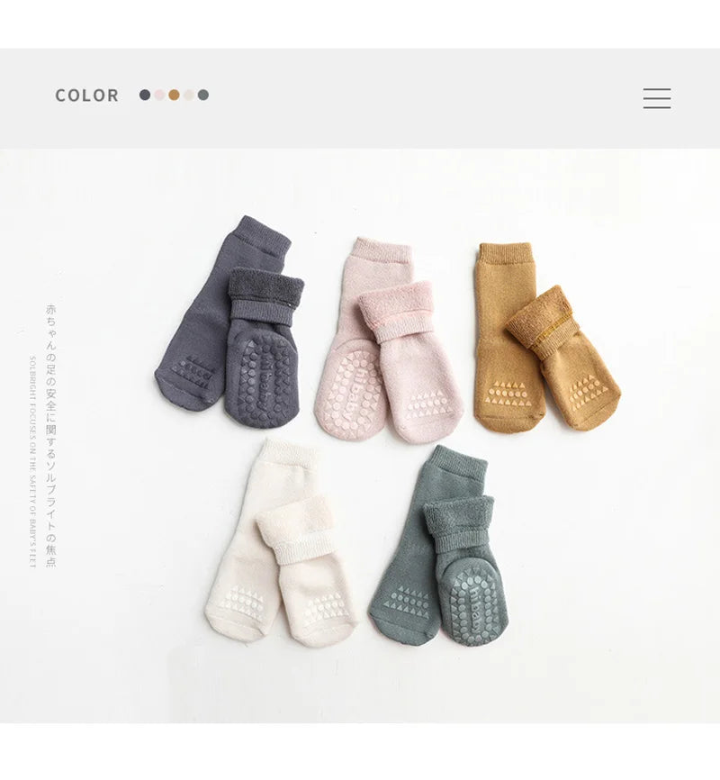 Thickened Kids Socks Baby Floor Socks Boys Girls Pure Color Cotton Warm Non-Slip Newborn Cotton Socks Autumn Winter