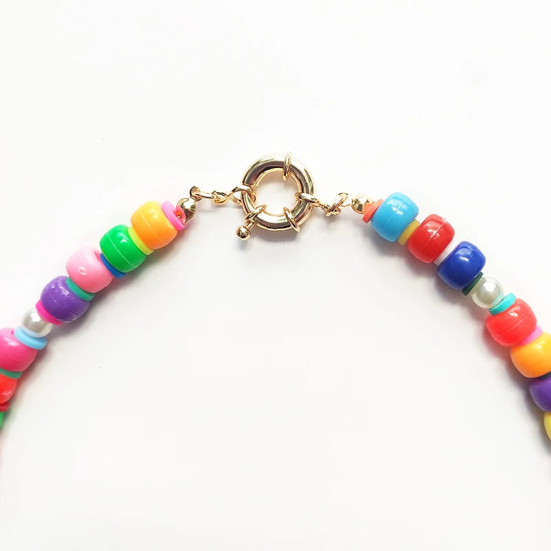 Fashion Rainbow Beads Choker Bohemian Handmade Imitation Pearls Necklace Women Charming Accessories 2022 New Trendy Jewelry