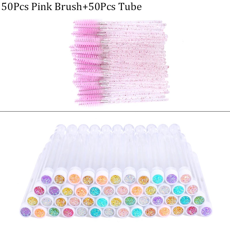 50Pcs Eyelash Brush Mascara Tube Crystal Eyebrow Brushes Disposable Comb Dust-proof Lash Extension Supplies Cosmetic Makeup Tool