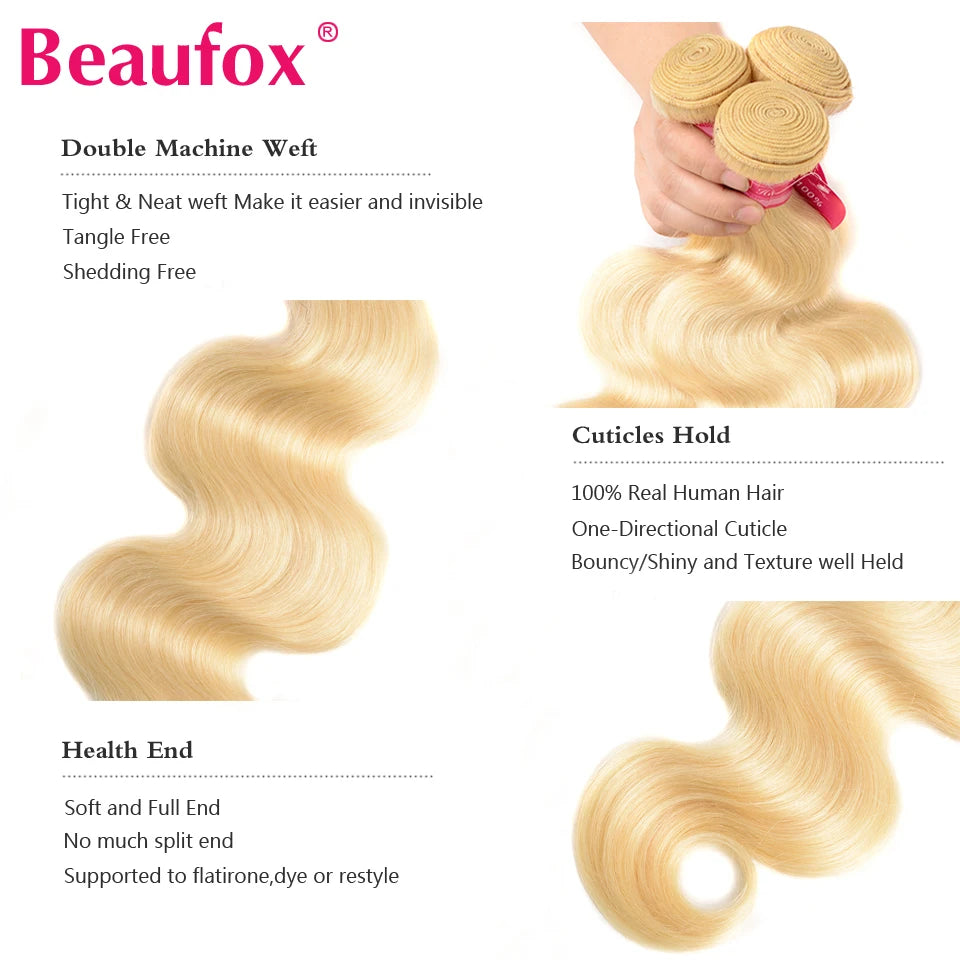 Beaufox 613 Blonde Bundles With Frontal Brazilian Body Wave With Frontal Remy Blonde Human Hair Lace Frontal Closure With Bundle
