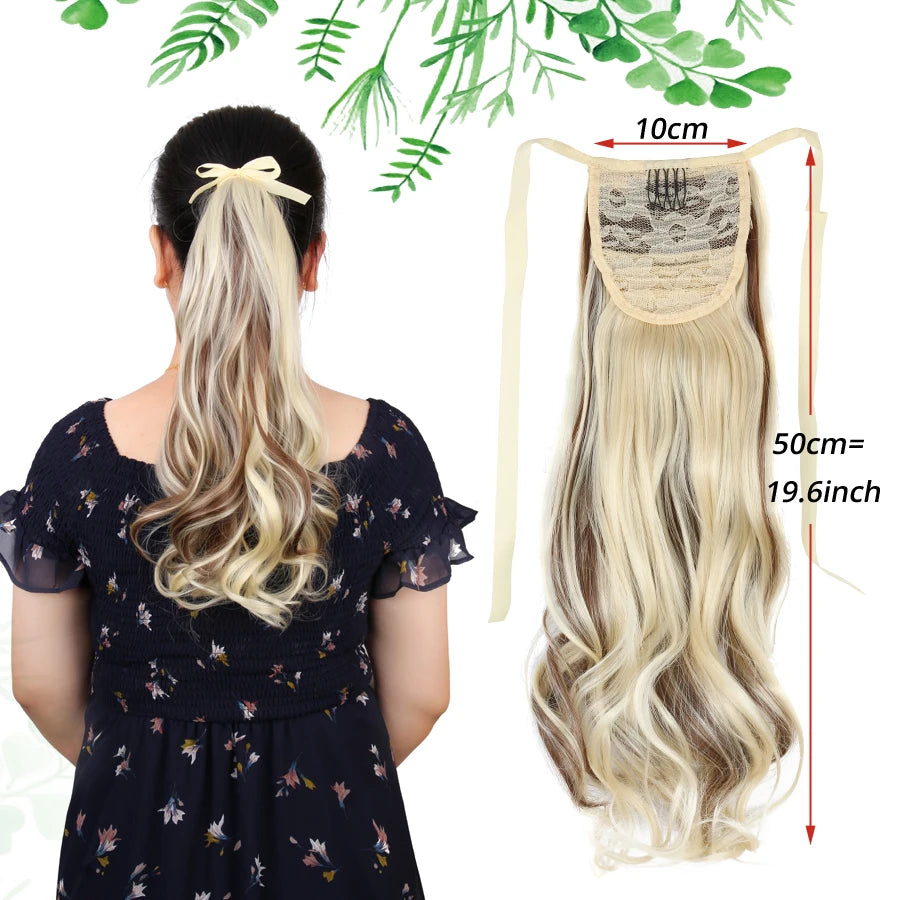 Synthetic Ponytail Long Straight Wrap Around Ponytail Hair Extension Heat-Reistant Fiber Pony Tail Fake Hairpieces For Women