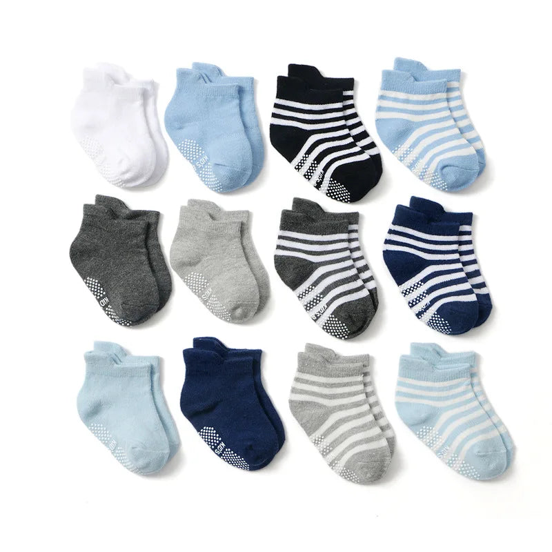 Non Slip Toddler Socks 12 Pairs Infant Baby Kids Grip Socks for Boy Girls Tphon Anti Skid Ankle Socks for 1-5Year