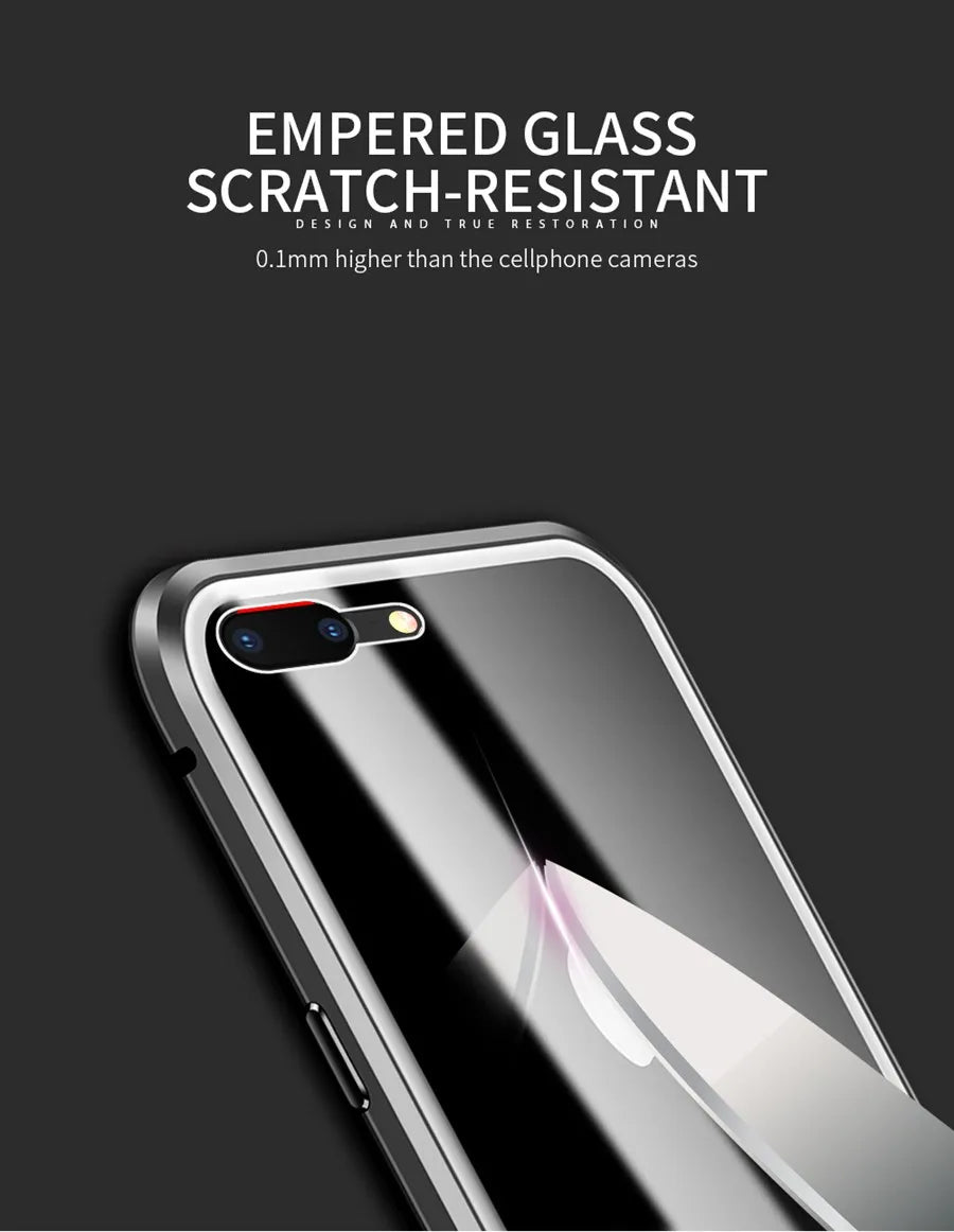 Magnetic Adsorption Case Metal Frame Tempered Glass Back with Built-in Magnet Cover For iPhone 7/8 Plus/iPhone SE 2020 2022
