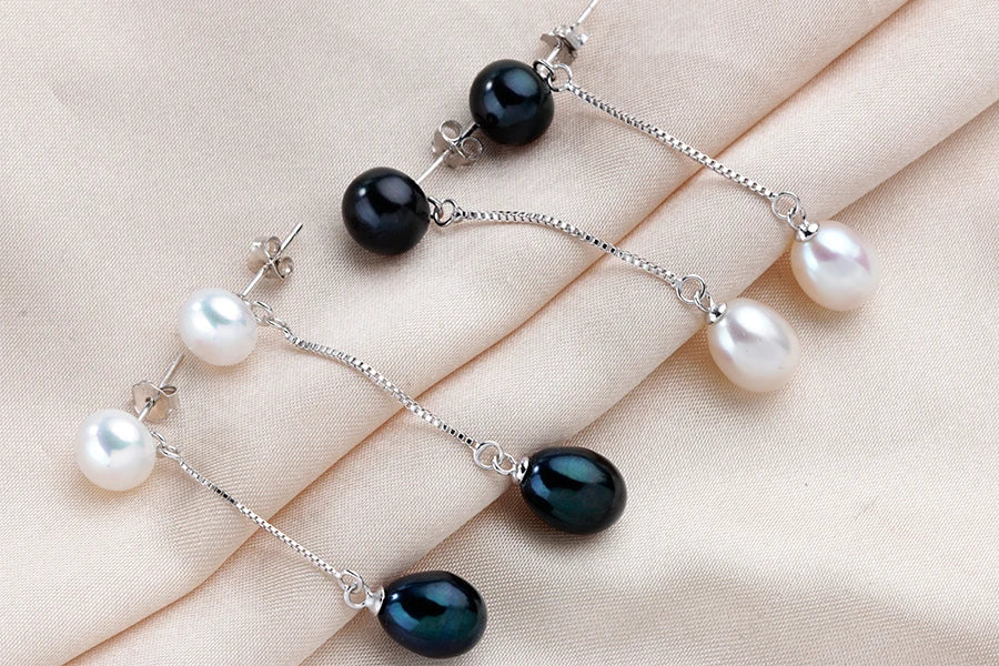 HENGSHENG New Simple 925 Sterling Silver Drop Dangle Earrings Double Natural Freshwater Pearls Fashion Jewelry For Wedding Women