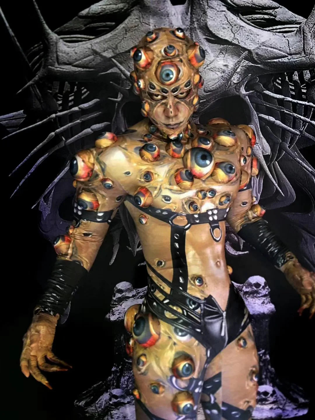 Halloween Men Women Horror Costume 3D Eye Novelty Jumpsuit Coat Stretch Rompers Nightclub Party Scary Stage Drag Queen Costumes