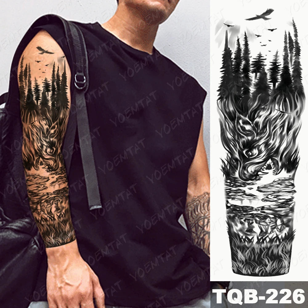 Large Arm Sleeve Tattoo Black Maori Totem Waterproof Temporary Tatto Sticker Tribal Flame Body Art Full Fake Tatoo Women Men