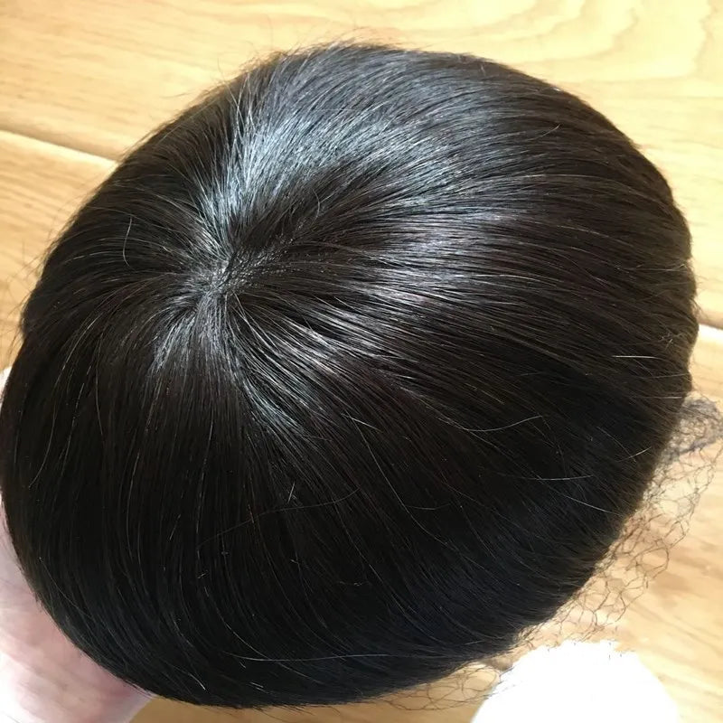 Men Toupee Lace NPU Human Hair Wig Indian Human Hair System Male Hairpiece Natural Wave Hair Pre-Plucked Hairline With Grey Hair