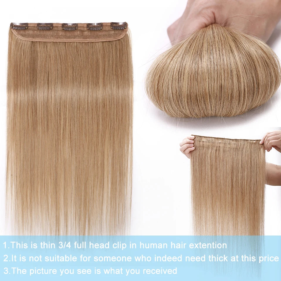 S-noilite 1Piece In 5clips 100% Human Hair Extensions Straight Brazilian Light Dark Brown #1B #4 #6 #613 Blonde Non-Remy 40g-60g
