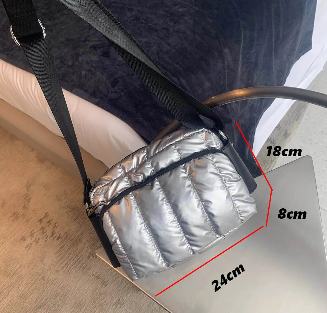 Luxury Space Cotton Shoulder Bags For Women 2021 Winter Crossbody Down Bag Designer Handbag Wide Shoulder Strap Messenger Pack가방
