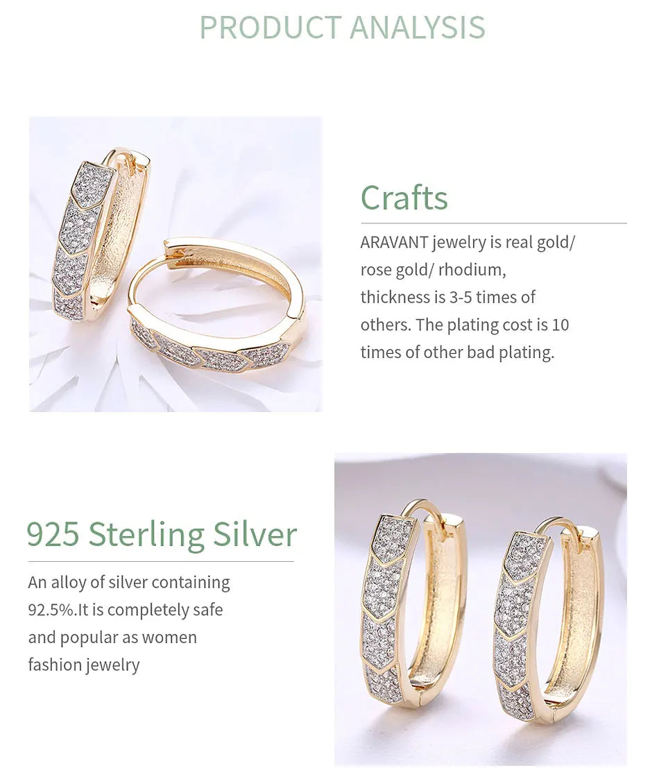 Aravant 925 Silver U Shaped 18K Gold Hoop Earrings For Women Fashion Jewelry