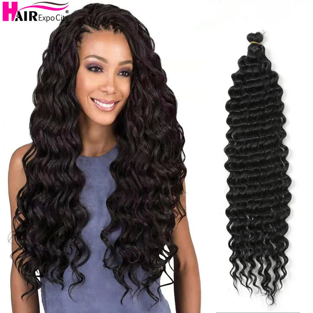22-28 Inch Deep Wave Twist Crochet Hair Natural Synthetic Braid Hair Afro Curls Ombre Braiding Hair Extensions Hair Expo City