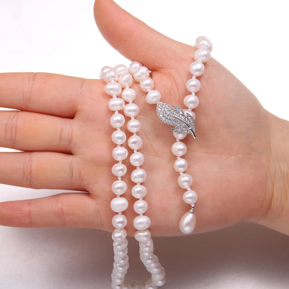 Long Pearl Necklace Sweater Chain 8-9mm Natural Freshwater Pearl Jewelry For Women Fashion Gift