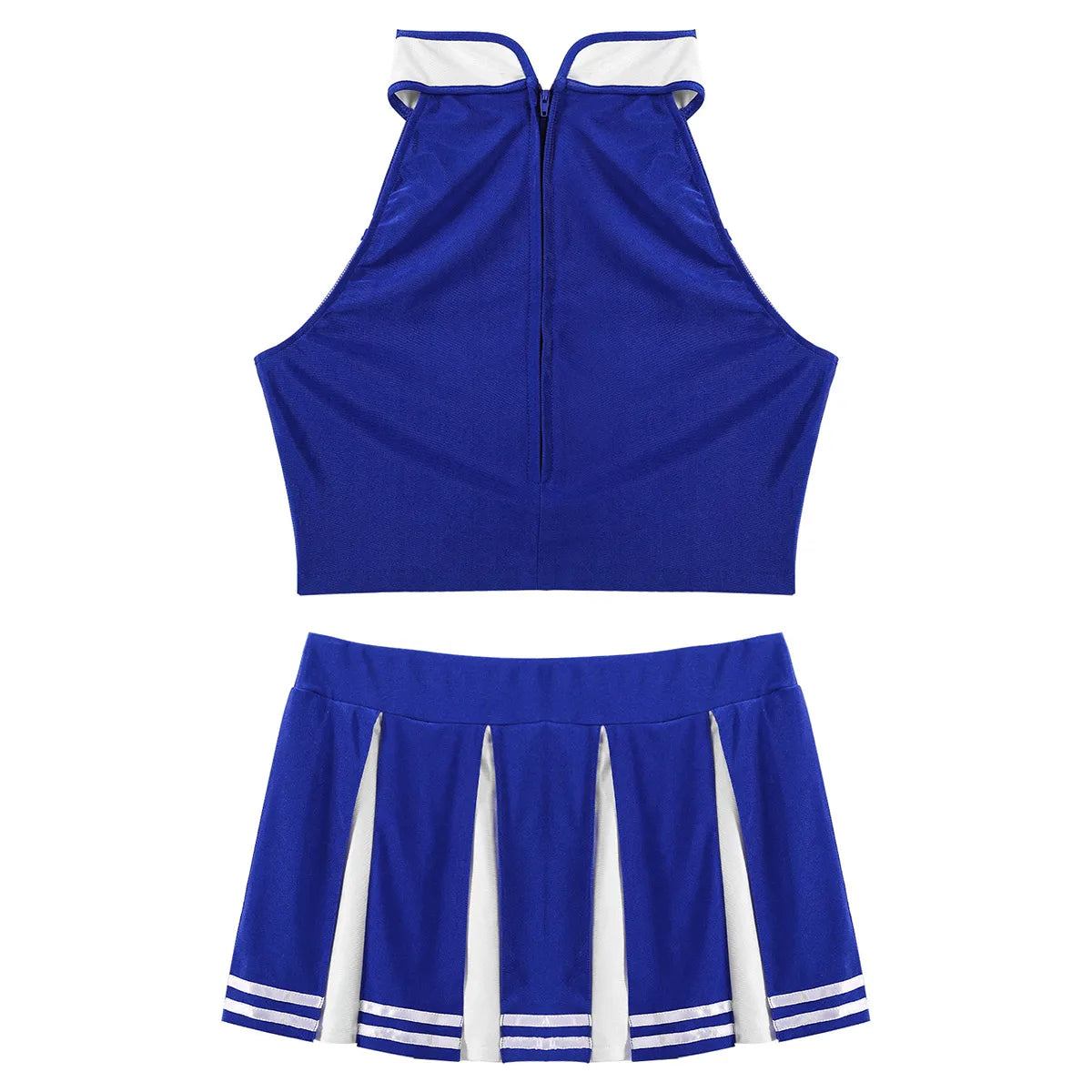 Women Cheerleading Cheerleader Costume Uniform School Girls Carnival Cosplay Outfits Stand Collar Crop Top with Mini Skirt