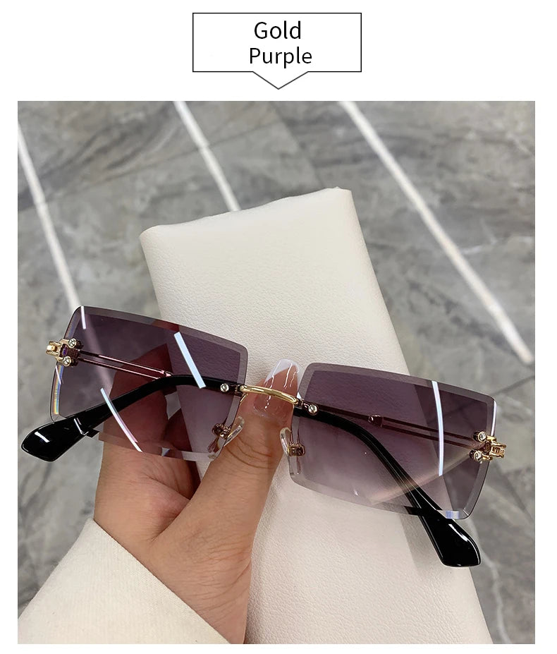 Vintage Fashion 2021 New Sunglasses Rimless Frameless Rectangle Shades Gradient UV400 Summer Traveling Sun Glasses for Women