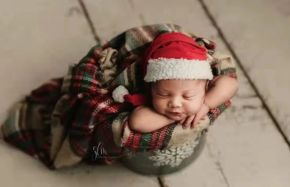 Baby Christmas Hat Reindeer Newborn Photography Props Accessories Wraps Pillow Set For Girls Boy Photo Shoot Studio Decoration