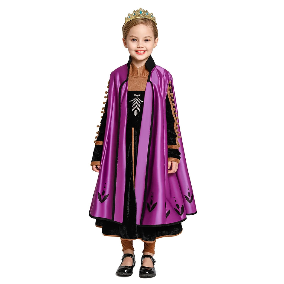 Elsa Anna 2 Dress Girls Princess Carnival Party Halloween Cosplay Costume Snow Queen Vestido Children Clothing For 2-12 Years