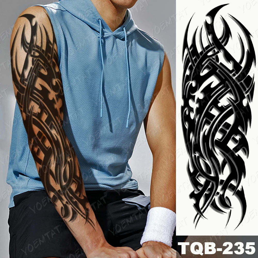 Large Arm Sleeve Tattoo Black Maori Totem Waterproof Temporary Tatto Sticker Tribal Flame Body Art Full Fake Tatoo Women Men