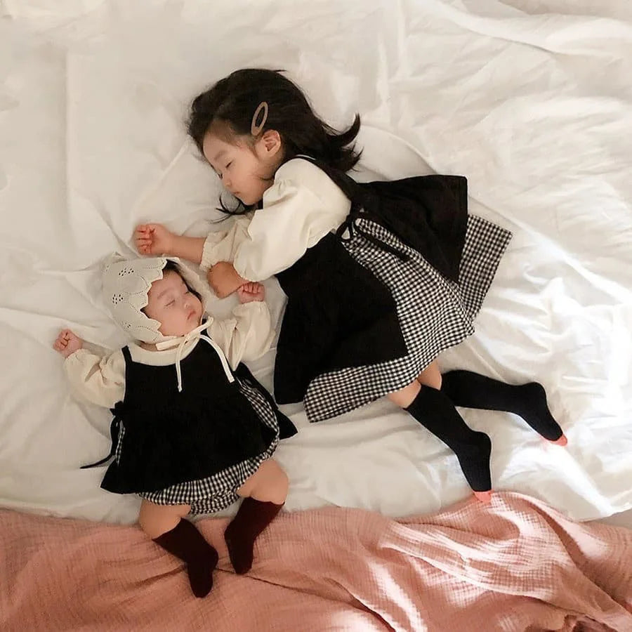 2026 Autumn Baby Clothes 2pcs Set Siblings Clothes Infant Girls Bodysuit Big Sisters Dress Toddler Suit