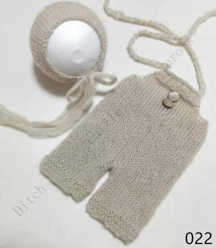 Newborn MohairSet Knit Baby Bonnet & Pants Newborn Photography Props Background