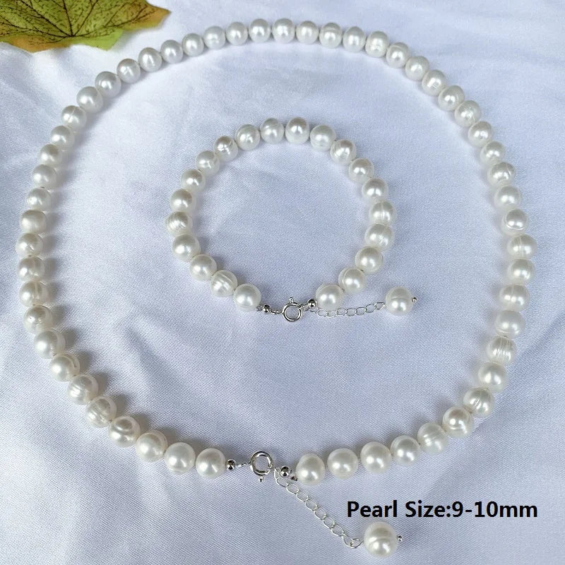 Real White Pearl Jewelry Sets Natural Freshwater Pearl Bracelet Necklaces For Women Fashion wedding anniversary Gift