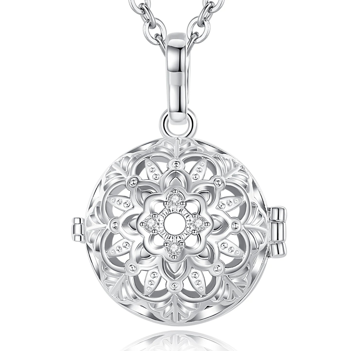 Eudora 18mm Harmony Ball Lotus Flower Cage Pendant Pregnancy Chime Bola Angel Caller Necklace Fashion Jewelry for Women gift