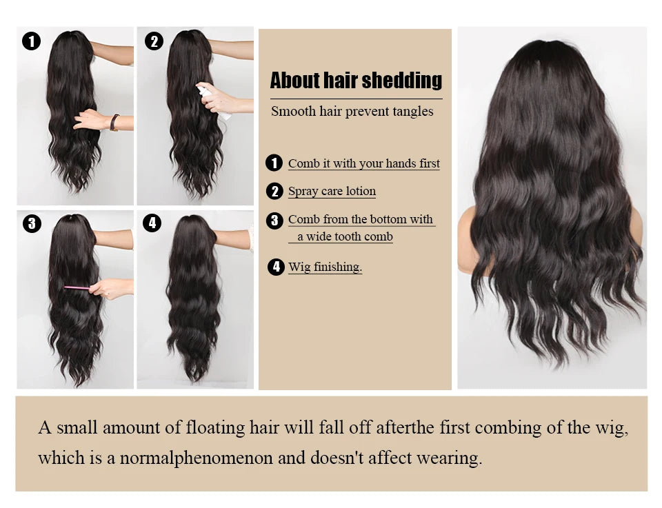 EASIHAIR Long Wavy Synthetic Wigs Natural Ombre Brown Wig with Bangs for Women Daily Cosplay Party Use Heat Resistant Fiber