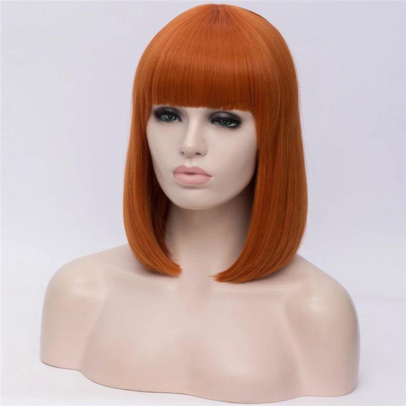 MSIWIGS Women Synthetic Straight Short Bob Wigs With Bangs Blue Golden Red Black White Purple Green Brown Cosplay Wig Female