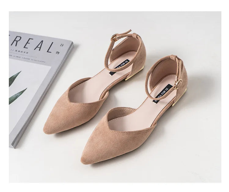 D'orsay suede cover metal low heels office sandals women pointed toe buckle sandalias elegant closed toe summer work shoes women